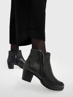 Dames Medicus Zwarte Leren Comfort Enkellaars Hak