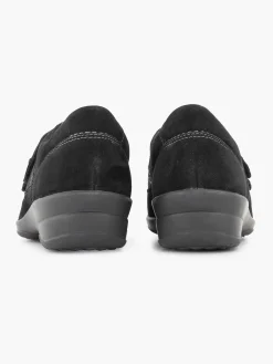 Dames Medicus Zwarte Leren Comfort Instapper Klittenband