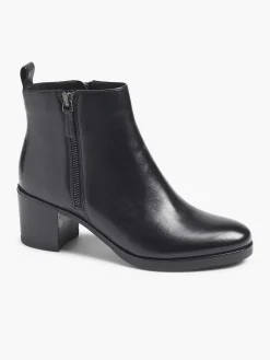 Dames 5th Avenue Zwarte Leren Enkellaars Hak