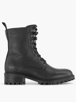 Dames 5th Avenue Zwarte Leren Veterboot